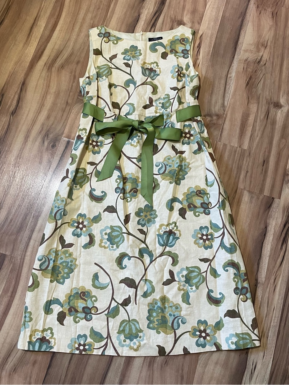 Vintage Style Kim Rogers Floral Midi Dress with Green Ribbon Tie 14W